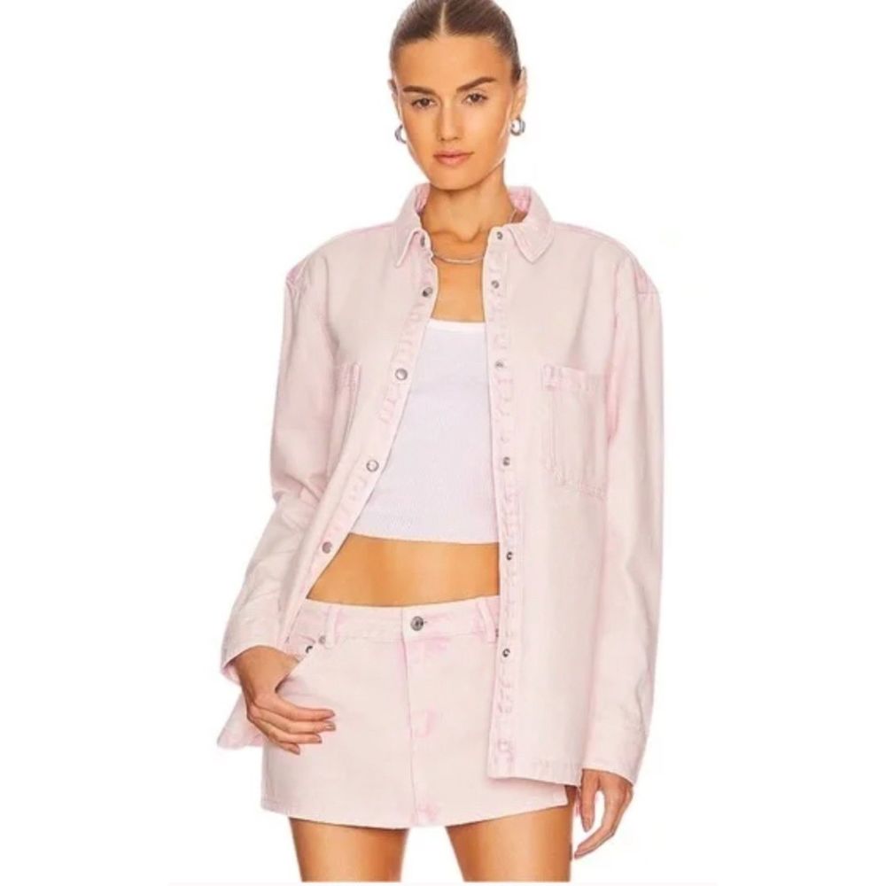 #298 NWT SER.O.YA Mariel Denim Button-Front Shirt Jacket Pink Size Small a298